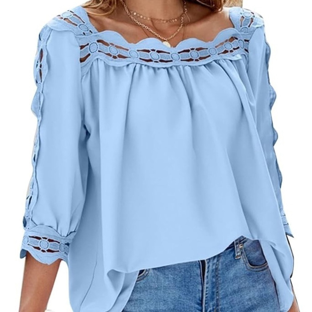 CASUAL Pullover Shirt Half Sleeve Lace Patchwork Top